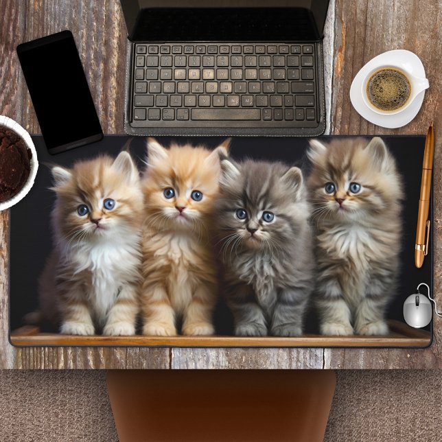 Cute Kittens Furry Purry Friends Desk Mat (A super cute desk mat featuring four kittens. Lovely to keep these heartwarming friends close.)