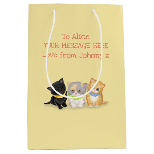 Cute kittens gold personalized gift bag