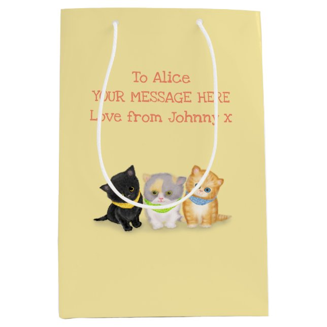 Cute kittens gold personalized gift bag (Front)