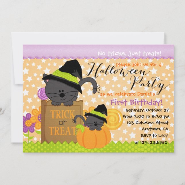 Cute Kittens Halloween Party Birthday for Kids Invitation (Front)