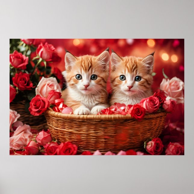 Cute Kittens in a Straw Basket Poster (Front)