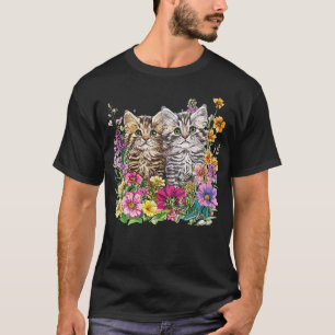 Cute Kittens In Flower Garden T-Shirt