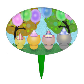 Cute Kittens in Party Hats with Balloons Cake Topper