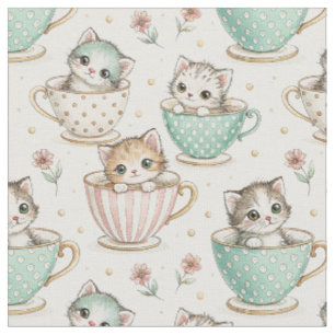 Cute Kittens in Teacups - Kids Cat Design Pattern Fabric