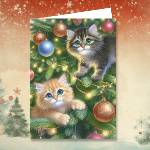 Cute Kittens in the Christmas Tree Holiday Card