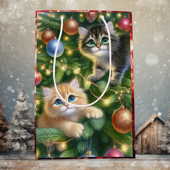Cute Kittens in the Christmas Tree  Medium Gift Bag (Creator Uploaded)