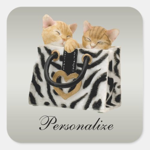 Cute Kittens in Zebra Print Handbag Stickers