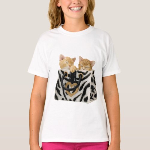 Cute Kittens in Zebra Print Handbag T_Shirt