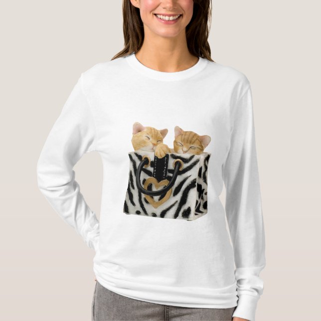 Cute Kittens in Zebra Print Handbag T-Shirt (Front)