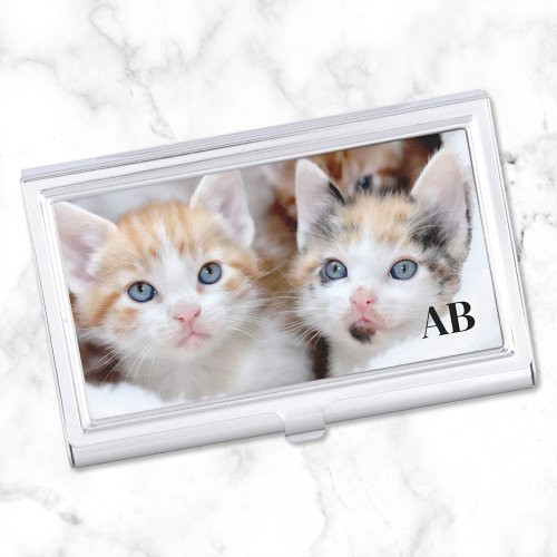 Cute Kittens Monogrammed Photo Business Card Case