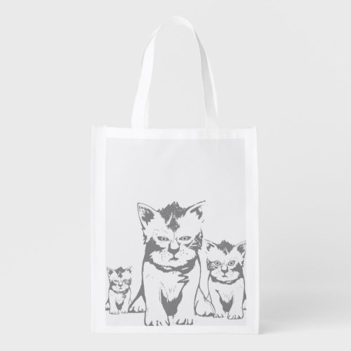 Cute kittens monotone wall art grocery bag