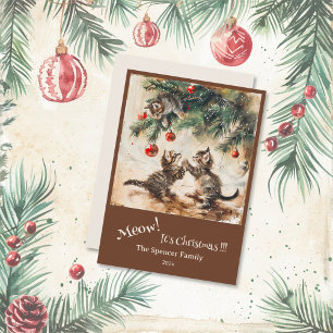 Cute Kittens on Christmas Tree Holiday Card