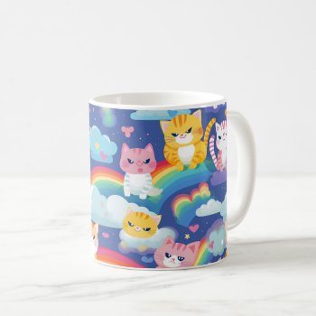 Cute Kittens On Rainbow Clouds Coffee Mug by DoodleDeDoo at Zazzle