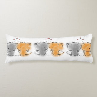 Cute Kittens Orange and Grey Illustration Body Pillow