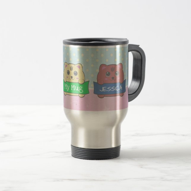 Cute Kittens Personalised Polka Dot Travel Mug (Front Right)