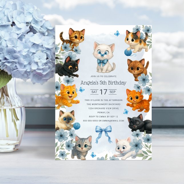 Cute Kittens Personalized 5th Birthday Party Invitation (Cute Kittens Personalized 5th Birthday Party Invitation)