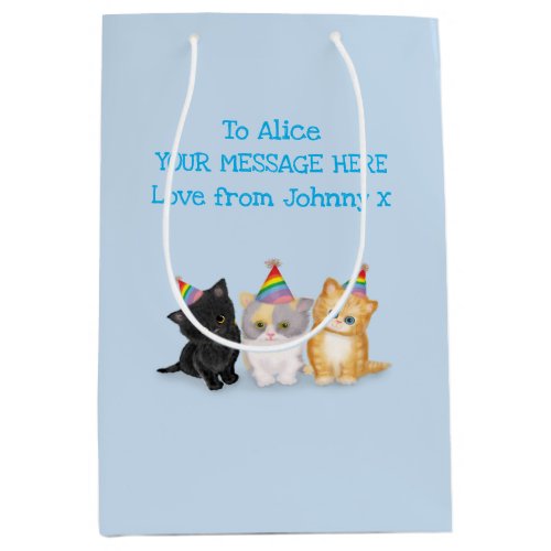 Cute kittens personalized blue birthday gift bag