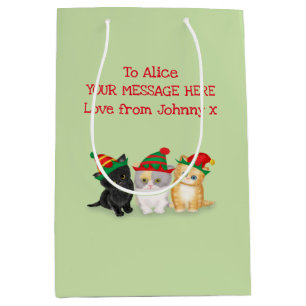 Cute kittens personalized green Christmas gift bag