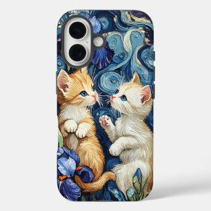 Cute KIttens Playing in Van Gogh Irises Case-Mate iPhone 16 Case