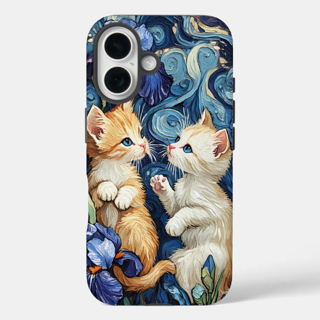Cute KIttens Playing in Van Gogh Irises Case-Mate  iPhone Case (Back)