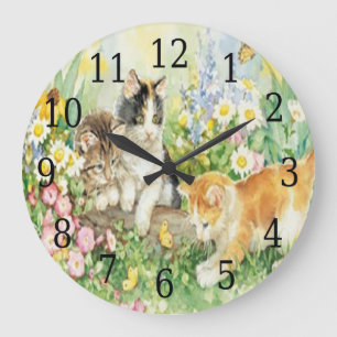 Cute Kittens Round Clock