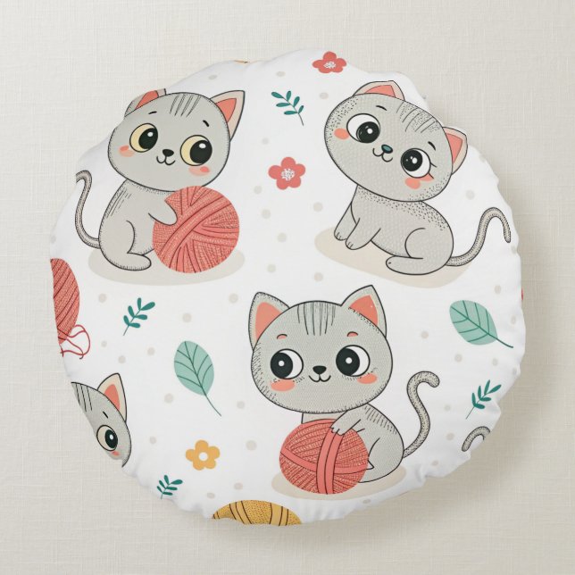 Cute kittens round pillow (Back)