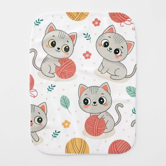 Cute kittens seamless. Funny children's design Baby Burp Cloth (Front)