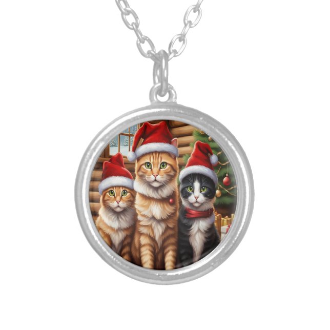 Cute Kittens Silver Plated Necklace (Front)