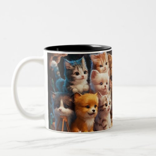 Cute kittens taking a photo Two_Tone coffee mug