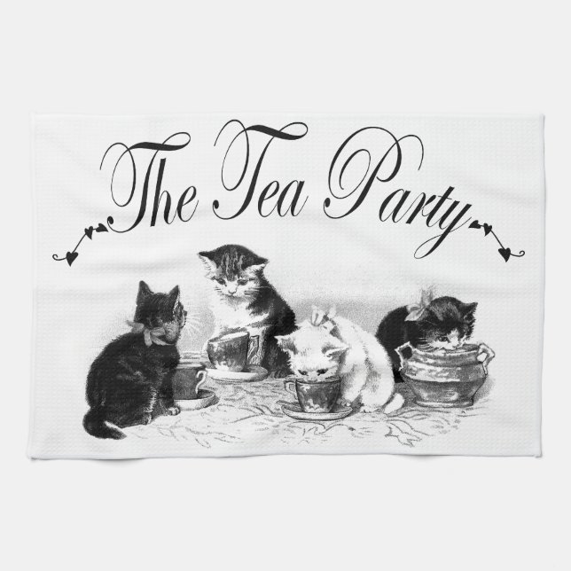 cute kittens tea party kitchen towel (Horizontal)