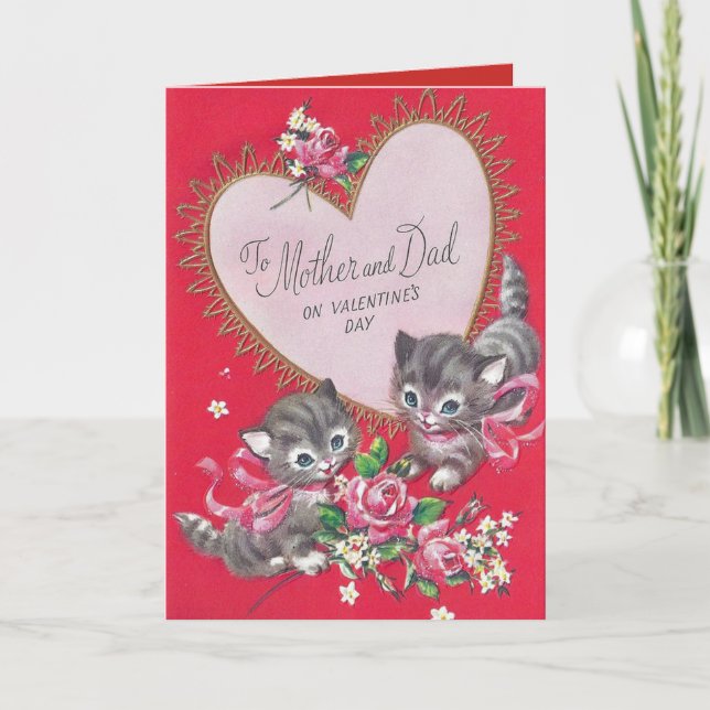Cute Kitten's Valentine Day's Wish For Mom & Dad Holiday Card (Front)