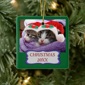 Cute Kittens Wearing Red Santa Hats Christmas 20XX Ceramic Ornament