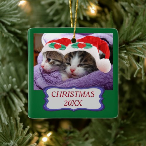 Cute Kittens Wearing Red Santa Hats Christmas 20XX Ceramic Ornament