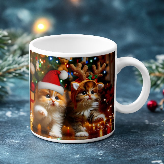 Cute kittens with Santa Claus and reindeer hats 1 Coffee Mug (Creator Uploaded)
