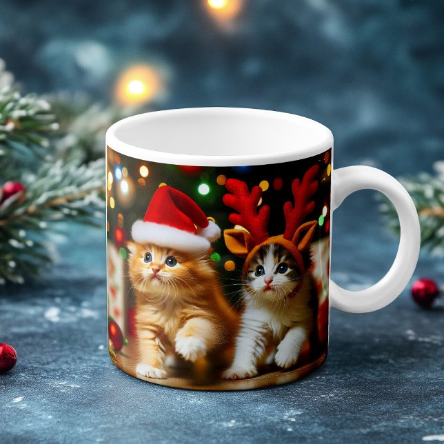 Cute kittens with Santa Claus and reindeer hats 2 Coffee Mug (Creator Uploaded)