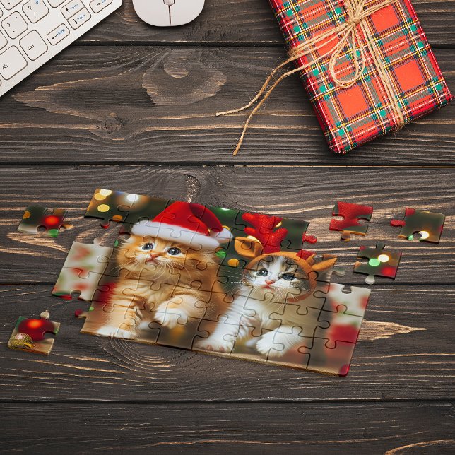 Cute kittens with Santa Claus and reindeer hats 2 Jigsaw Puzzle (Creator Uploaded)