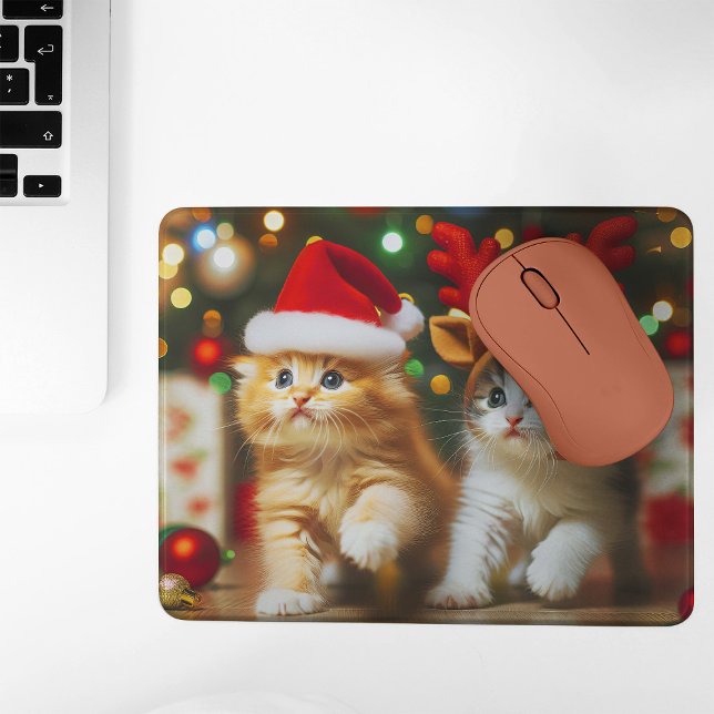 Cute kittens with Santa Claus and reindeer hats 2 Mouse Pad (Creator Uploaded)