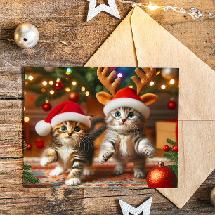Cute kittens with Santa Claus and reindeer hats 3 Postcard