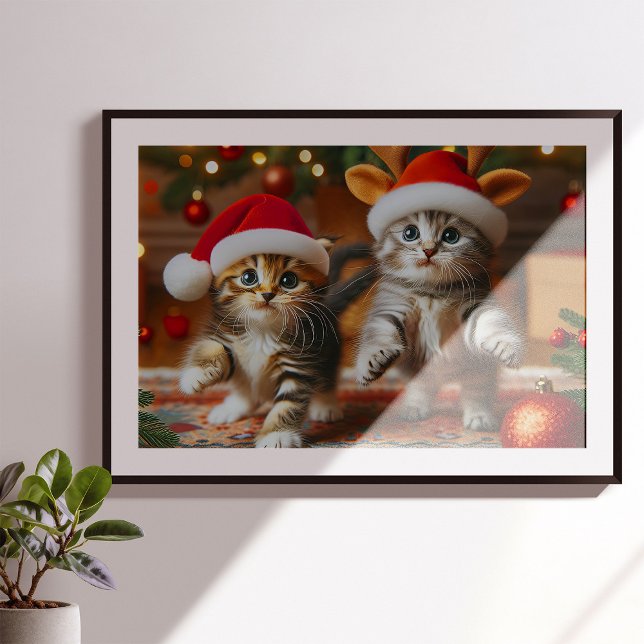 Cute kittens with Santa Claus and reindeer hats 3 Poster (Creator Uploaded)