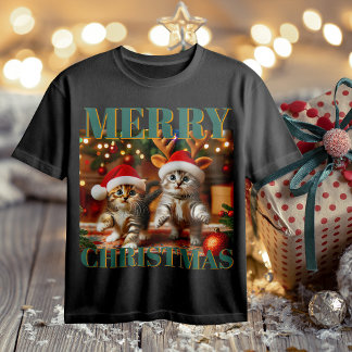Cute kittens with Santa Claus and reindeer hats 3 T-Shirt