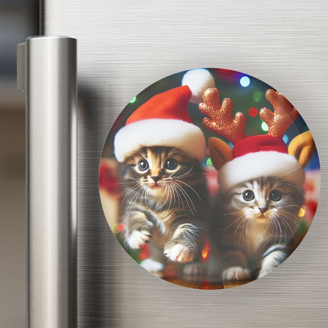 Cute kittens with Santa Claus and reindeer hats 4 Magnet (Creator Uploaded)