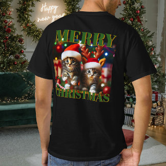 Cute kittens with Santa Claus and reindeer hats 4 T-Shirt