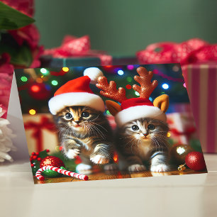 Cute kittens with Santa Claus and reindeer hats 4 Thank You Card