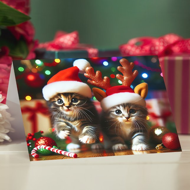 Cute kittens with Santa Claus and reindeer hats 4 Thank You Card (Creator Uploaded)