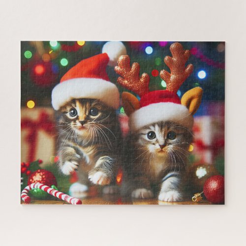 Cute kittens with Santa Claus and reindeer hats Jigsaw Puzzle