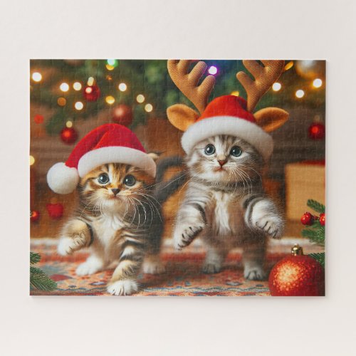 Cute kittens with Santa Claus and reindeer hats Jigsaw Puzzle