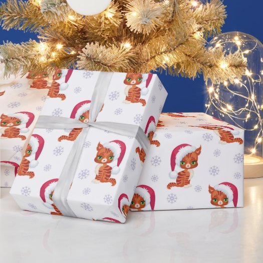 Cute Kittens With Santa Hat Snowflake Christmas Wr