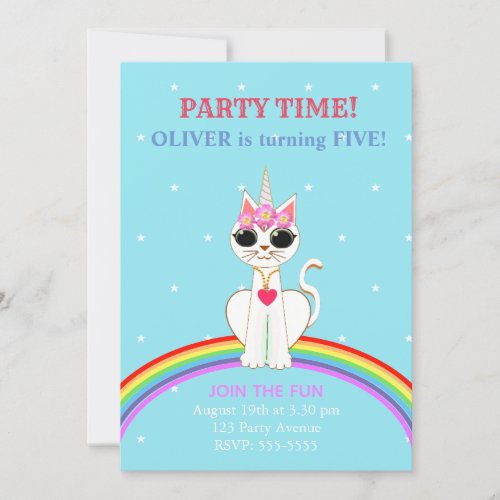 Cute Kitticorn Birthday Party Invitation