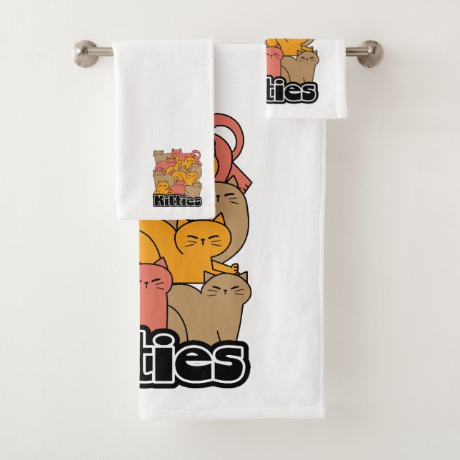 Cute Kitties Design - Adorable Cat Art Bath Towel Set (Insitu)