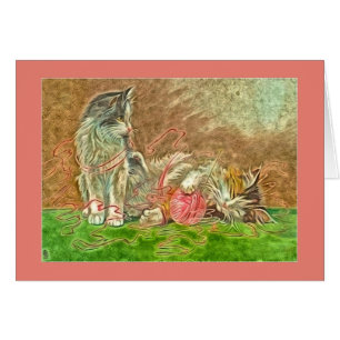 Cute Kitties Playing With Yarn Cards